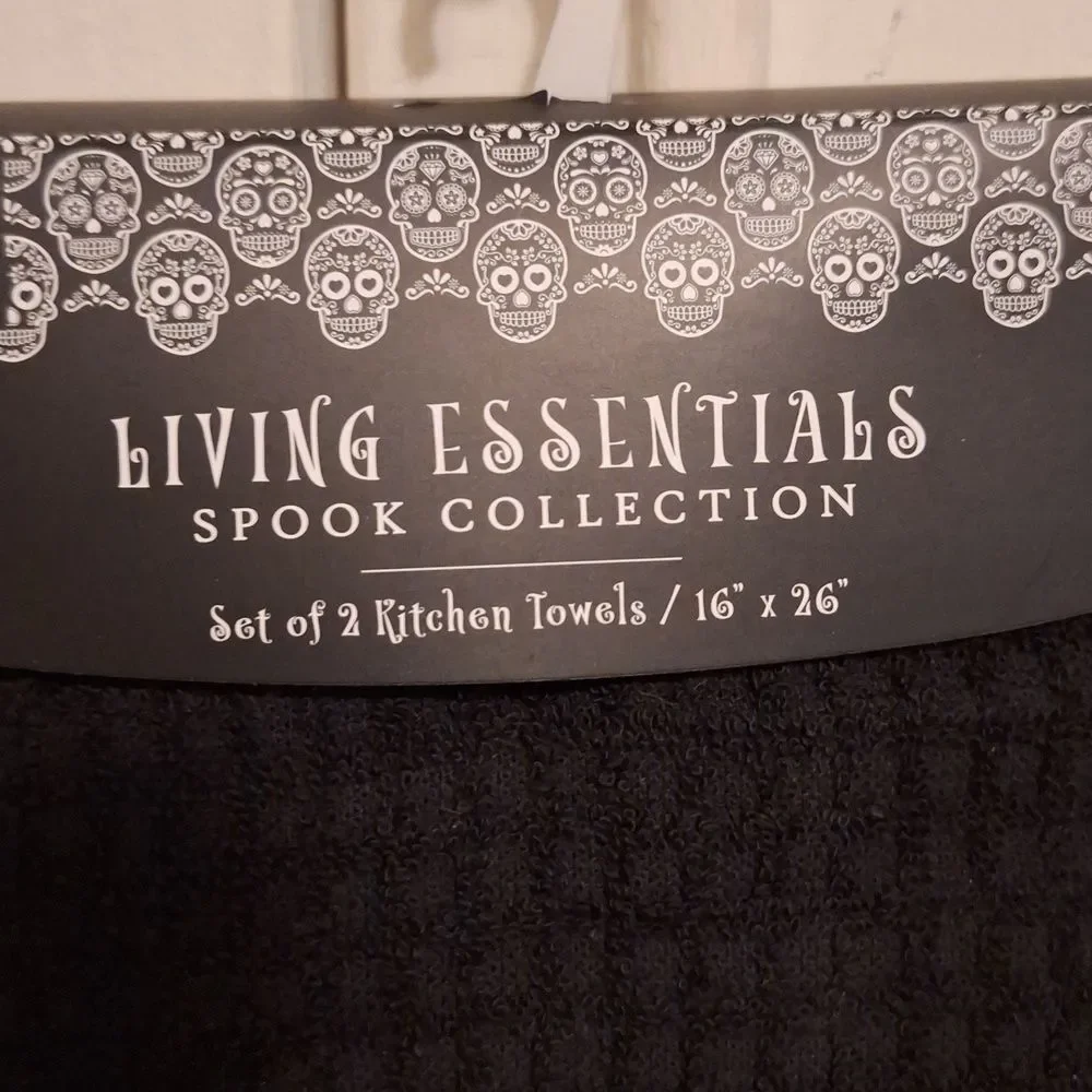 black cotton day of the dead skull kitchen towels
